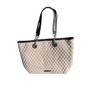 Betsey Johnson Quilted Tote Bag Large Ivory Blush Black Trim Chain Handles
